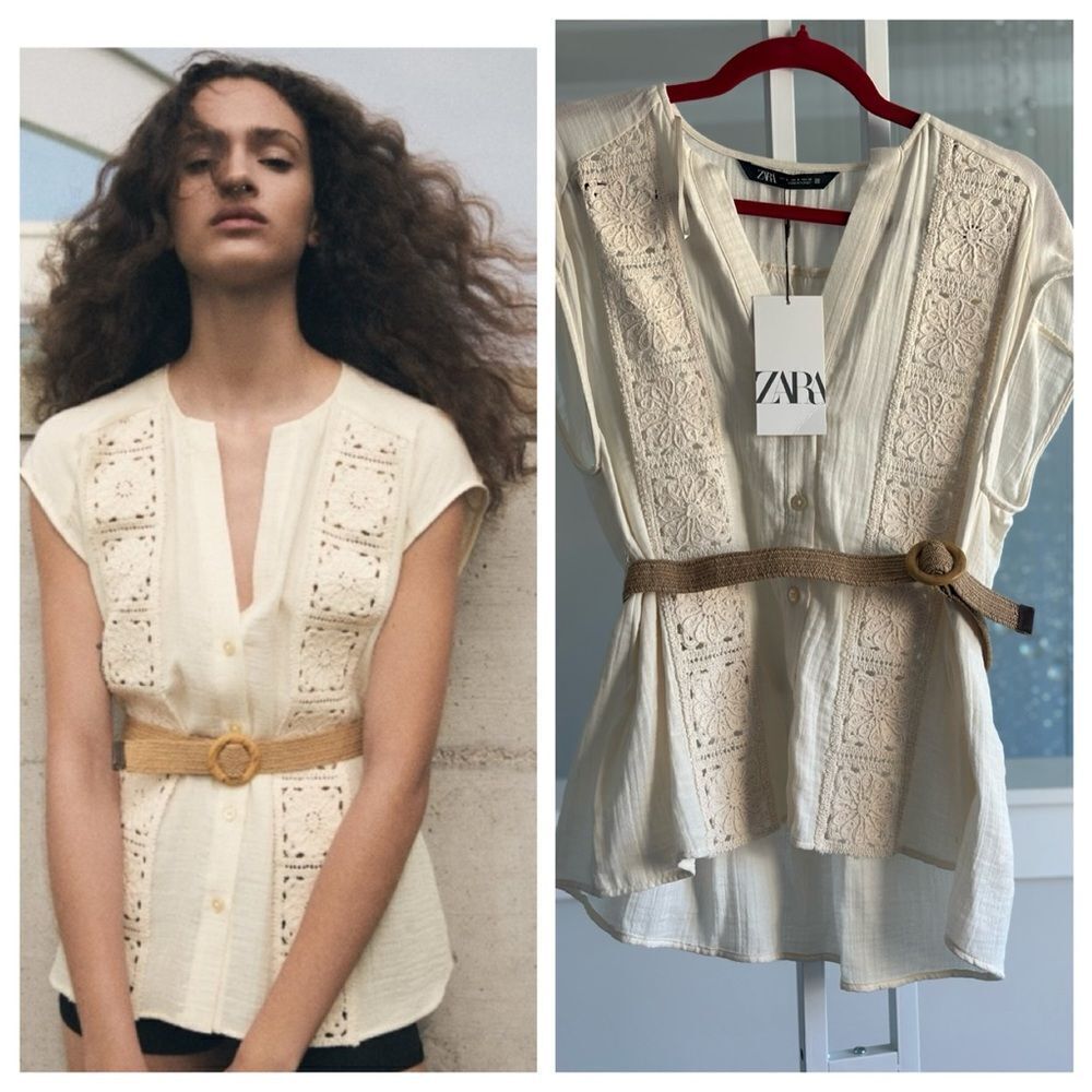 Zara mixed crochet belted top